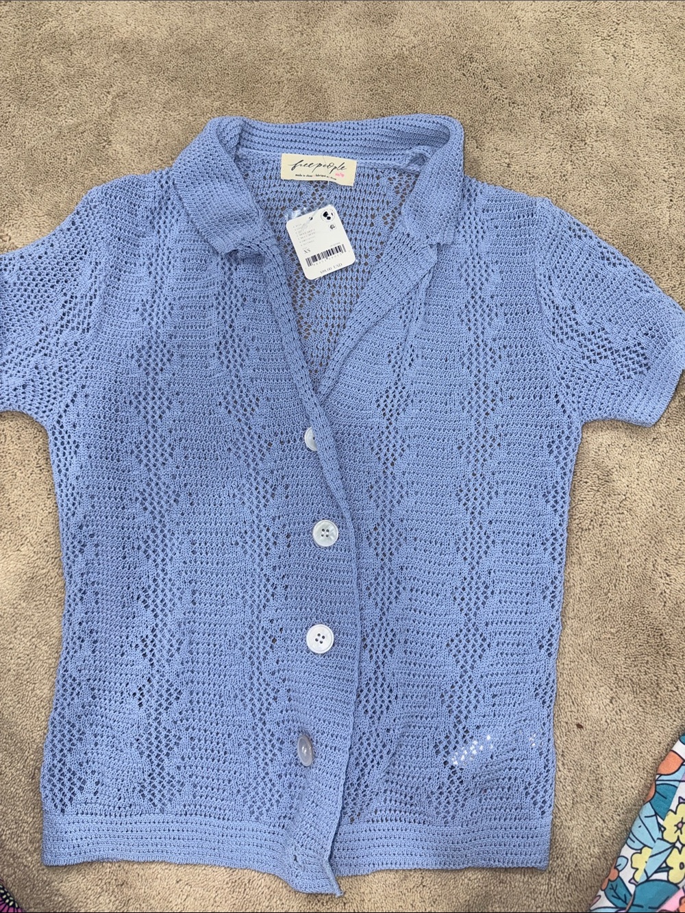 Free People Light Purple Crochet Button-Down Top for Kids